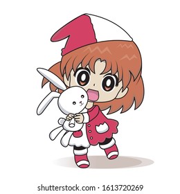 Cartoon little girl in a cute pajamas