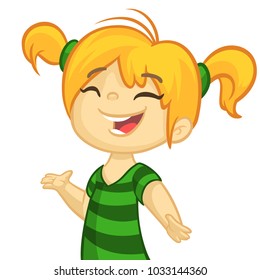 Cartoon little girl dancing. Vector Illustration of little girl with blond hair