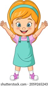 Cartoon little girl in dressed waving hand