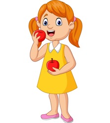 Cartoon Little Girl Eating Apples