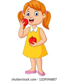 Cartoon Little Girl Eating Apples