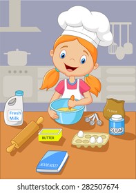 Cartoon little girl holding batter cake svg