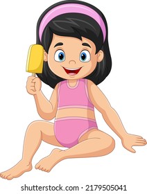 Cartoon little girl holding an ice cream