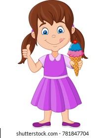 Cartoon little girl holding an ice cream
