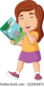 Cartoon little girl holding a story book