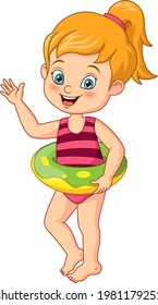 Cartoon little girl with inflatable ring