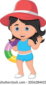 cartoon little girl with inflatable ring