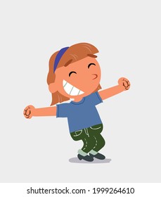cartoon of  little girl on jeans running euphoric