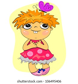 cartoon little girl playing illustration. summer fun icon