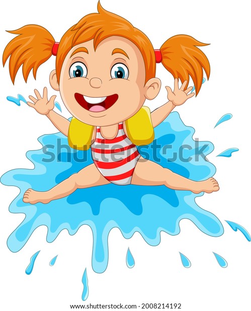 Cartoon Little Girl Playing On Water Stock Vector (royalty Free 