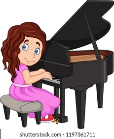 Cartoon little girl playing piano