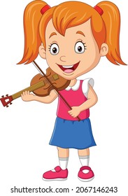 Cartoon little girl playing a violin