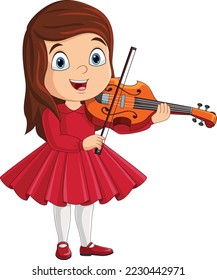 Cartoon little girl playing a violin