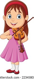 Cartoon little girl playing a violin
