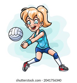 Cartoon Little Girl Playing Volleyball Isolated Stock Vector (Royalty ...