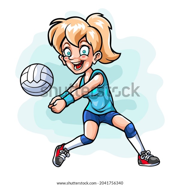 Cartoon Little Girl Playing Volleyball Isolated Stock Vector (Royalty ...