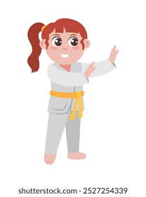 cartoon little girl practicing karate isolated