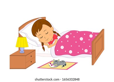 cartoon little girl sleep, illustration,vector