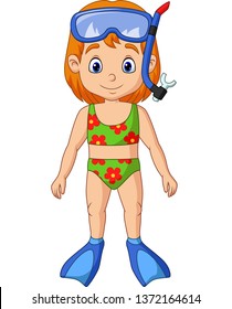 Cartoon little girl with snorkeling gear