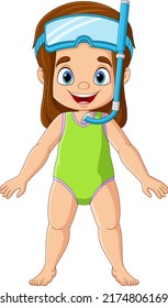 Cartoon Little Girl With Snorkeling Gear