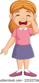 Cartoon little girl standing and crying