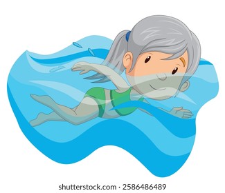 Cartoon little girl swimmer in the swimming pool vector illustration