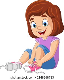 Cartoon little girl tie shoe shoelace svg