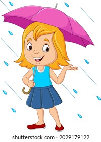 Cartoon Little Girl Umbrella Rain Stock Vector (Royalty Free ...