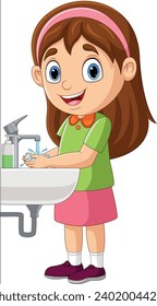 Cartoon little girl washing hands