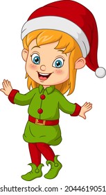 Cartoon little girl wearing christmas elf costume
