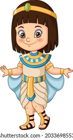 Cartoon Little Girl Wearing Egyptian Cleopatra Costume