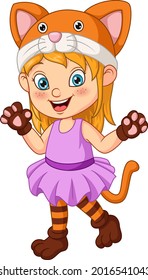 Cartoon little girl wearing halloween cat costume