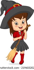 Cartoon Little Girl Wearing Halloween Witch Costume