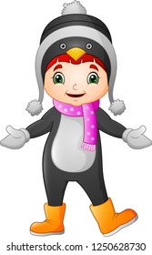 Cartoon little girl wearing winter clothes