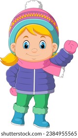 Cartoon little girl in winter clothes of illustration