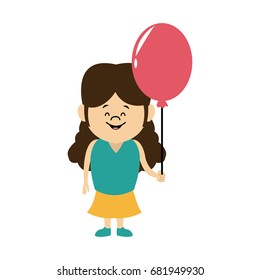 cartoon little girl young holding balloon