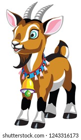 cartoon little goat with bell . Isolated vector illustration for babies and little kids