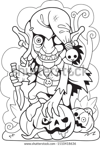 Cartoon Little Goblin Coloring Book Funny Stock Vector (Royalty Free ...