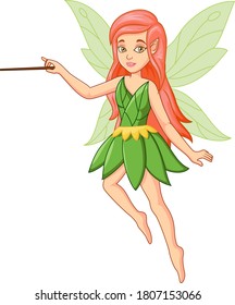 Cartoon little green fairy with magic stick