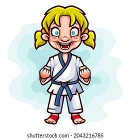 Cartoon little karate girl isolated on white background