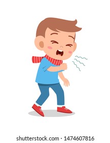 Cartoon Little Kid Boy Coughing Vector