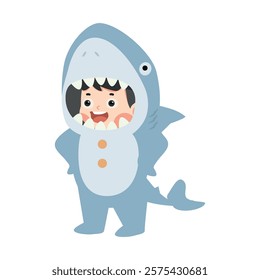 Cartoon little kid characters in shark costume