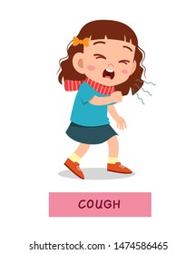 Cartoon Little Kid Girl Coughing Vector