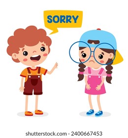 Cartoon Little Kid Saying Sorry