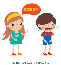 Cartoon Little Kid Saying Sorry