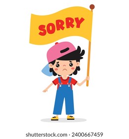 Cartoon Little Kid Saying Sorry