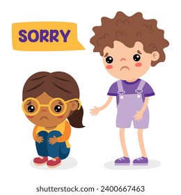 Cartoon Little Kid Saying Sorry