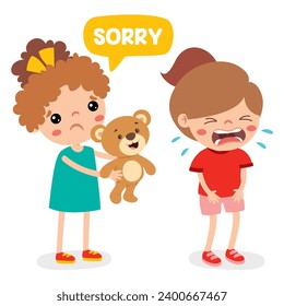 Cartoon Little Kid Saying Sorry