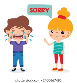 Cartoon Little Kid Saying Sorry