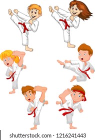 Cartoon little kid training karate collection